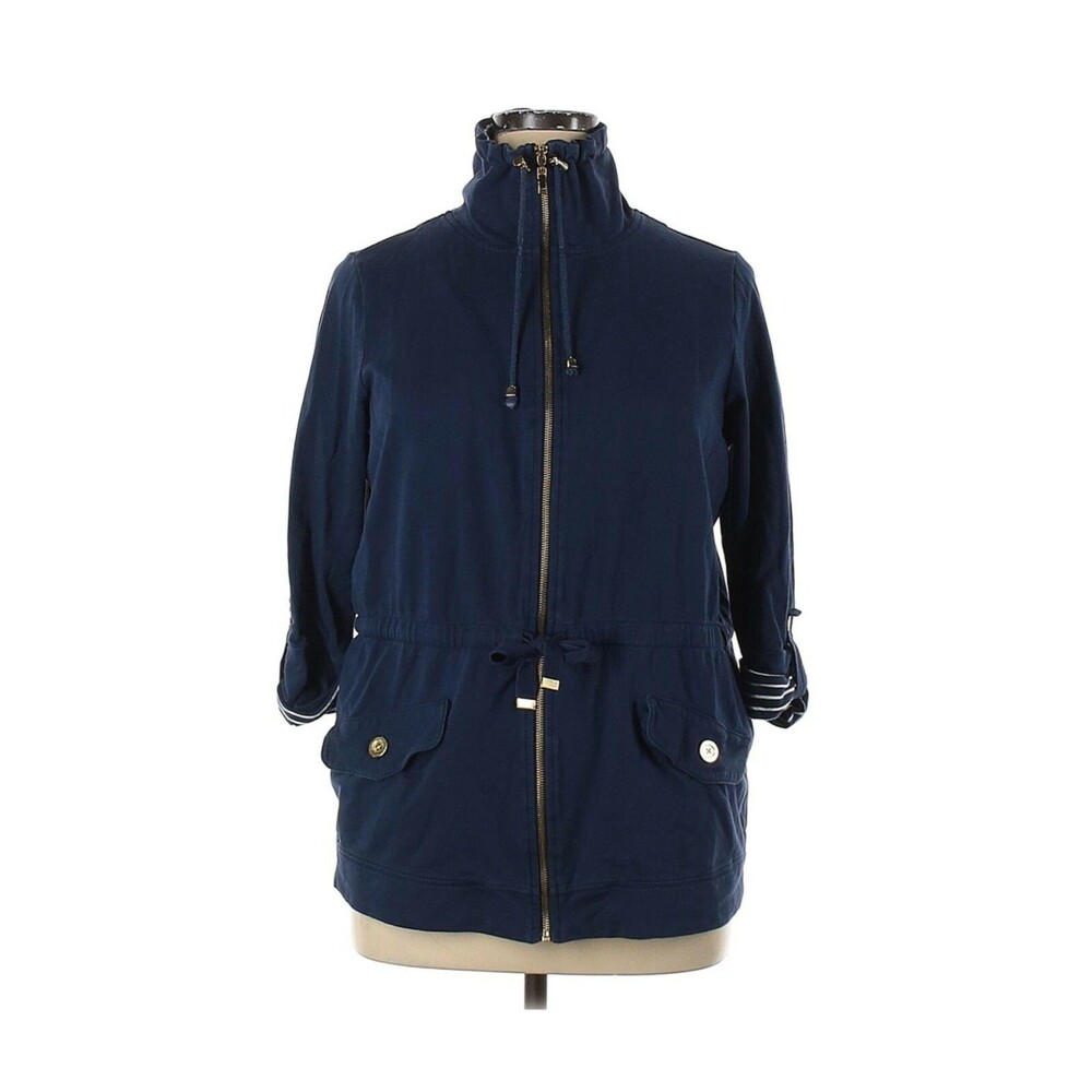 Charter Club Jacket Womens 0X Blue Gold Zipper High Neck